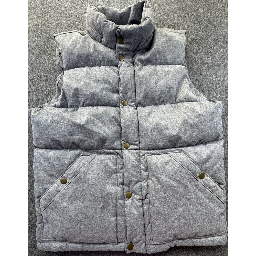 Old Navy Vest Womens Medium Gray Heathered Puffer Full Zip Snaps Lined Pockets